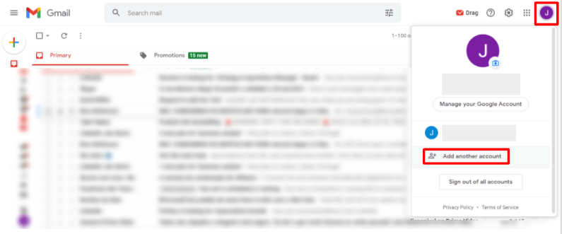 add another account to gmail step 1
