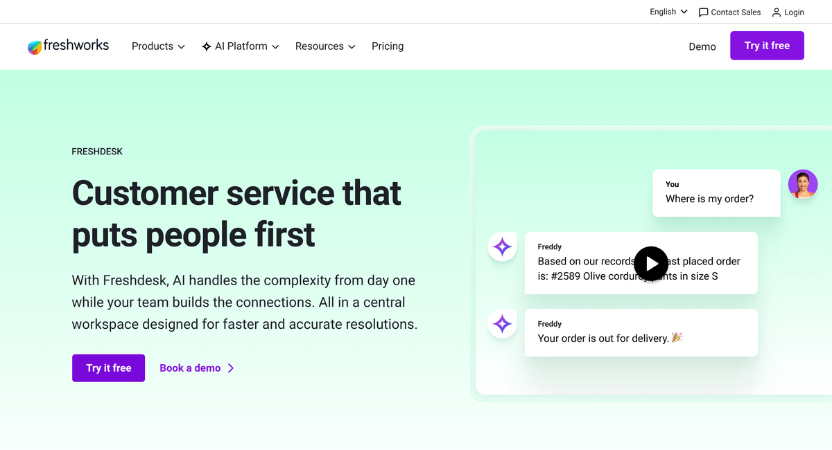 Freshdesk's homepage in 2026