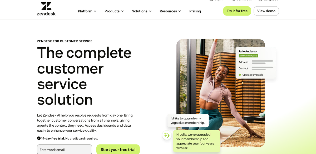 Zendesk's homepage in 2026