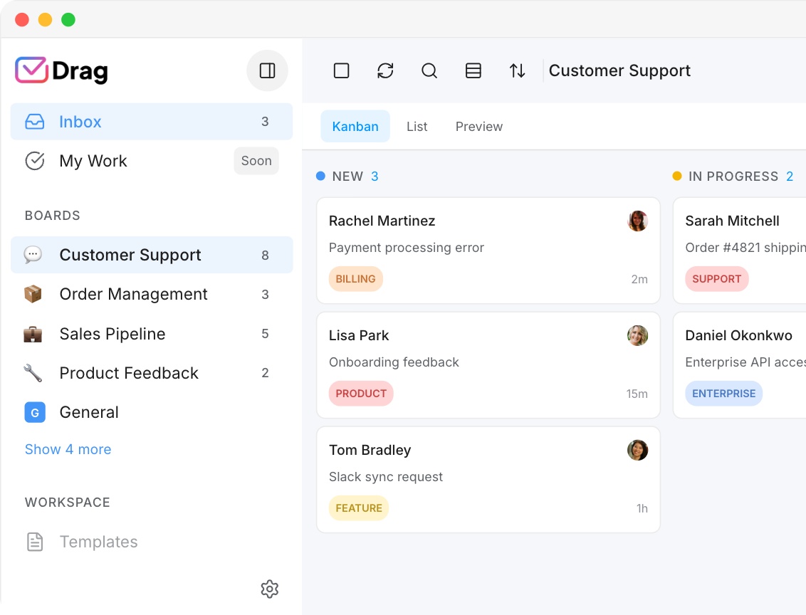 Drag shared inbox and boards inside Gmail