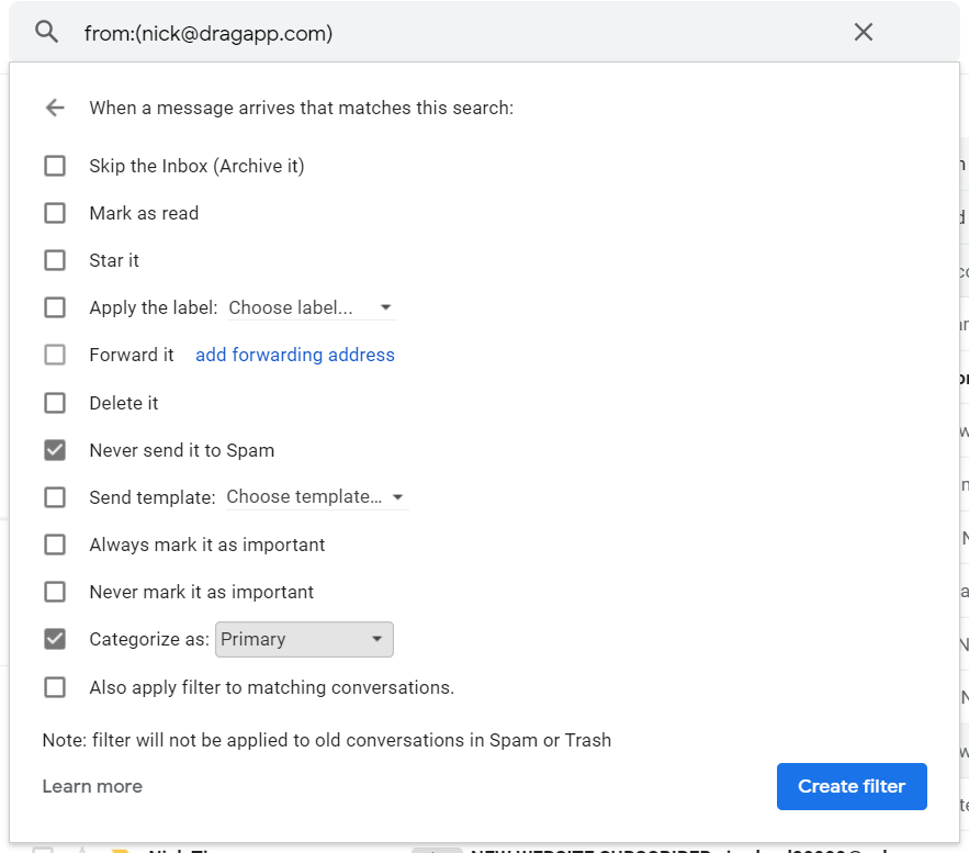 how to set Gmail Filters