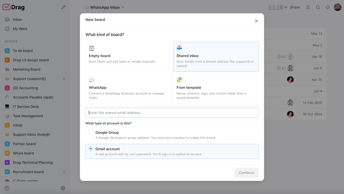 Drag shared inbox setup in Gmail
