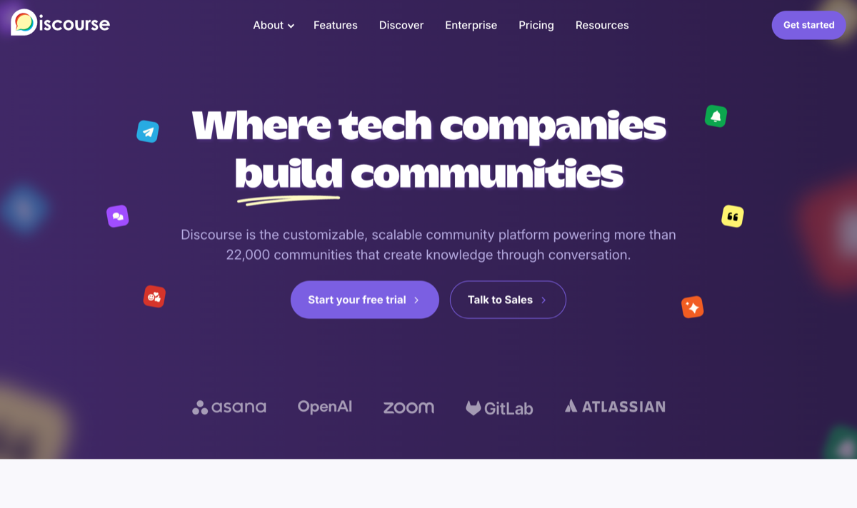 Discourse community platform homepage