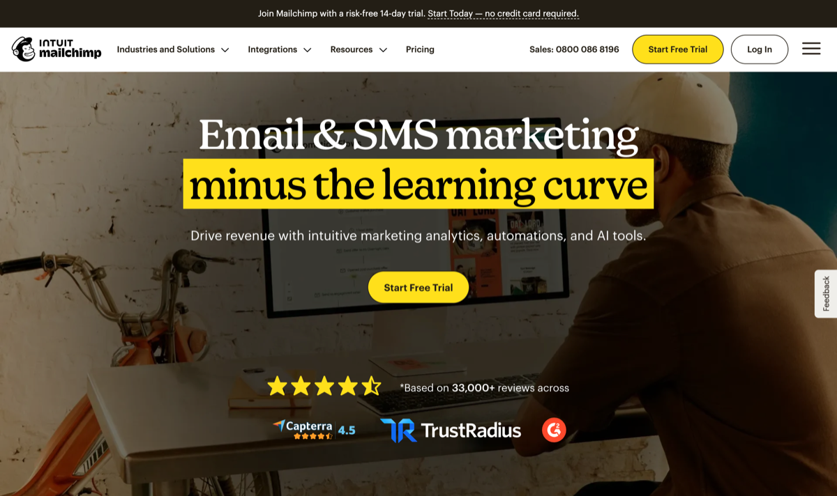 Mailchimp email marketing homepage
