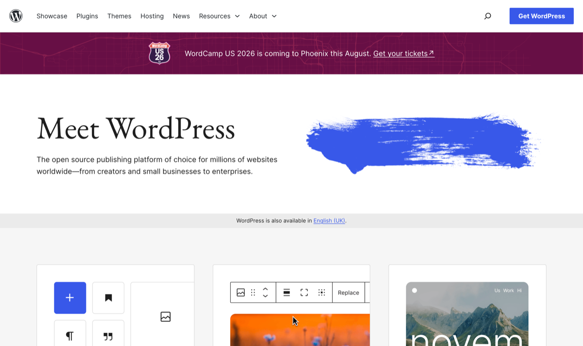 WordPress homepage