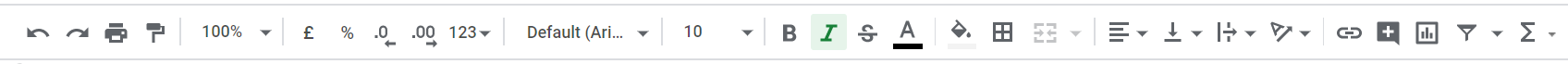 toolbar Google Sheets